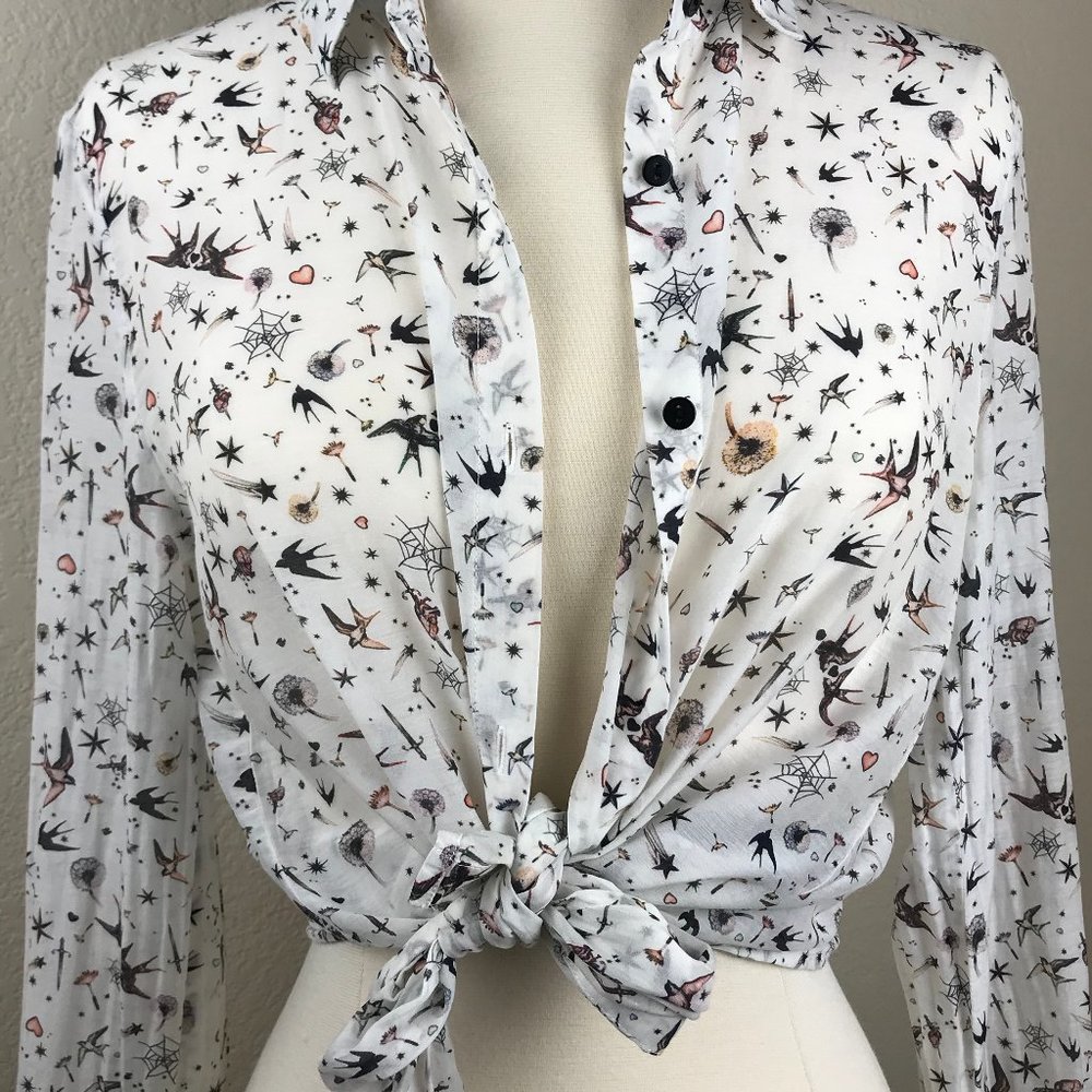 The Kooples Tattoo Print Cotton & Silk Shirt